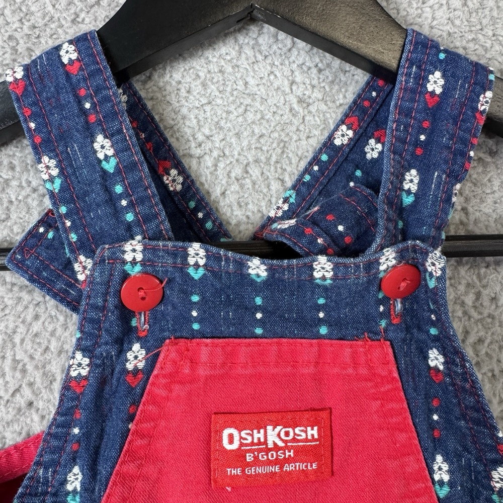 Vintage Oshkosh Overalls Girls 18M Blue Bow Embroidered Vestbak Floral USA Made - Picture 4 of 16